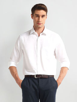 Arrow - Men White Self Design Pattern Cotton Shirt