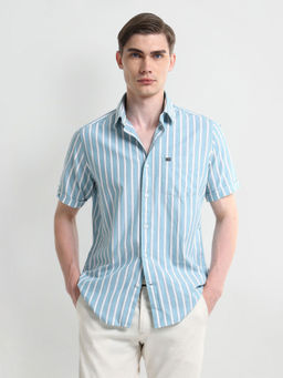 Arrow Sports - Men Blue Cutaway Collar Cotton Shirt