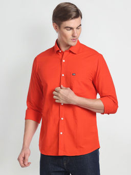 Arrow Sports - Men Red Manhattan Slim Fit Solid Shirt