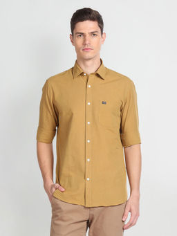 Arrow Sports - Men Yellow Manhattan Slim Fit Solid Shirt