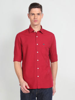 Arrow Sports - Men Red Solid Pure Cotton Shirt