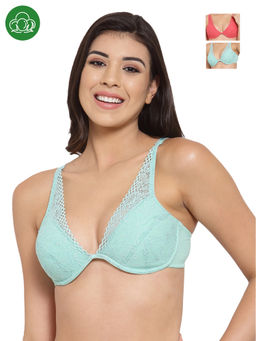 Inner Sense - Organic Cotton Antimicrobal Laced Cushioned Underwired Bra-Pack Of 3-MultiColor