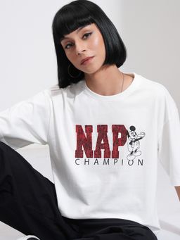 TOKYO TALKIES - Women White Mickey Mouse Boxy T-Shirt