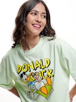 TOKYO TALKIES - Women Green Donald Duck Graphic Boxy Crop T-Shirt