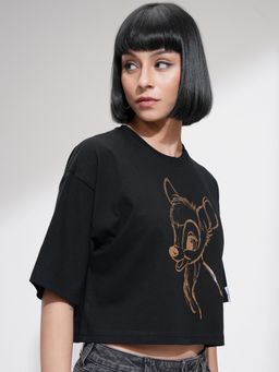 TOKYO TALKIES - Women Black Bambi Foil Graphic Boxy Fit Crop T-Shirt
