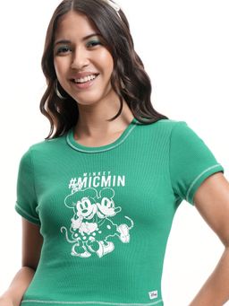TOKYO TALKIES - Women Green Mickey and Minnie Graphic Crop T-Shirt