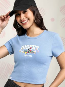 TOKYO TALKIES - Women Blue Graphic Crop T-Shirt
