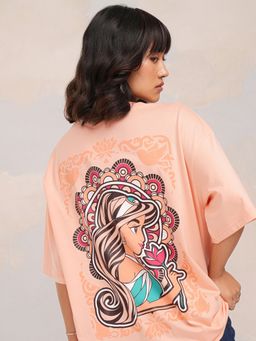 TOKYO TALKIES - Women Peach Jasmine Graphic Oversized T-Shirt
