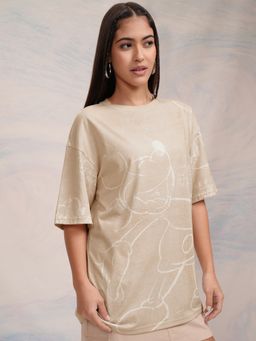 TOKYO TALKIES - Women Beige Mickey Mouse Printed Oversized T-Shirt