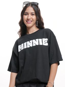 TOKYO TALKIES - Women Black Minnie Oversized Longline Graphic T-Shirt