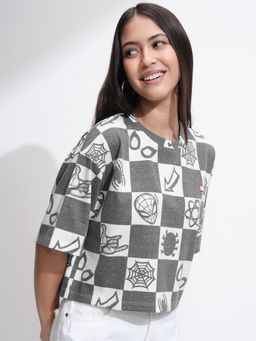 TOKYO TALKIES - Women Black Spiderman Boxy Cropped T-Shirt