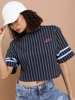 TOKYO TALKIES - Women Wo Navy Drop Shoulder Boxy Crop T-Shirt