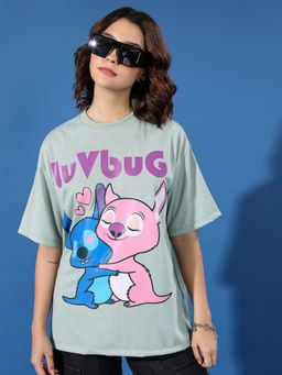 TOKYO TALKIES - Women Green Drop Shoulder Oversized T-Shirt