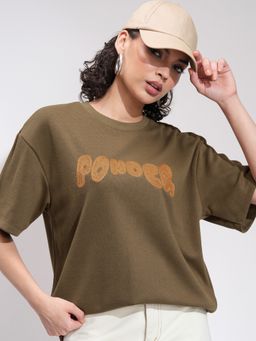 TOKYO TALKIES - Women Brown Chest Printed Oversized T-shirt