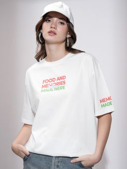 TOKYO TALKIES - Women White Oversized Front And Back Graphic T-shirt