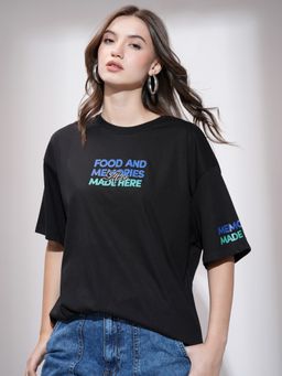 TOKYO TALKIES - Women Black Oversized Front And Back Graphic T-shirt