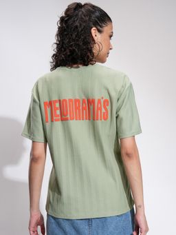 TOKYO TALKIES - Women Green Front And Back Typography Oversized T Shirt