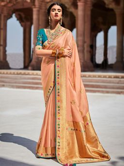 Odette - Peach Silk Blend Saree with Unstitched Blouse