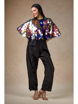 THETAA - Black Embellished/Sequined Cape with Jumpsuit (Set of 2)