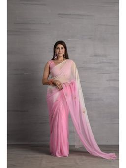 Sutra Attire - Shaded Pink Women's Chiffon Saree with Embroidery with Unstitched Blouse