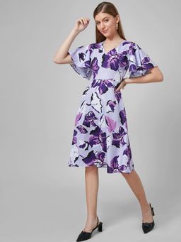 Style Quotient - Women Lavender Floral Crepe Dress