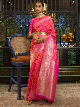 Akhilam - Womens Silk Blend Pink Woven Designer Saree with Unstitched Blouse
