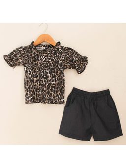 Woonie - Pink Frill Neck Detail Top with Shorts - Pink (Set of 2)