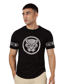 The Souled Store - Men Official Black Panther Loyalty Black Drop Cut T-shirts