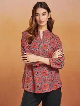 Fabindia - Red Cotton Floral Printed Tunic