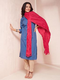 Fabindia - Avni Blue Cotton Blend Regular Fit Kurta with Dupatta (Set of 2)