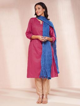 Fabindia - Avni Pink Cotton Blend Regular Fit Kurta with Dupatta (Set of 2)
