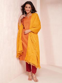 Fabindia - Avni Rust Cotton Blend Regular Fit Kurta with Dupatta (Set of 2)