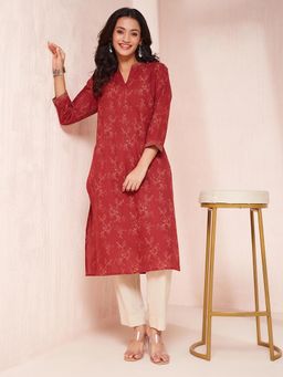 Fabindia - Avni Maroon Cotton Printed Kurta with Pant (Set of 2)
