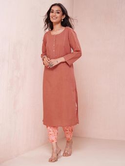 Fabindia - Rust Cotton Full Length Kurta with Salwar (Set of 2)