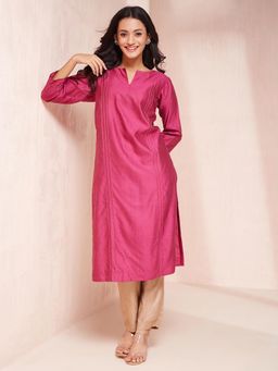 Fabindia - Wine Cotton Silk Calf Length Long Kurta