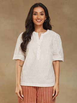 Fabindia - White Regular Fit Striped Top