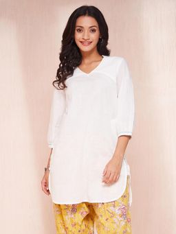 Fabindia - White Cotton Knee Length Kurta