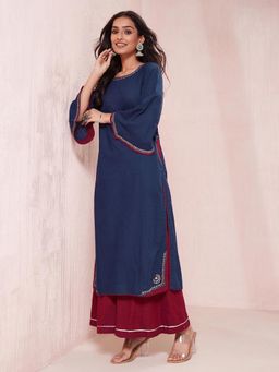 Fabindia - Blue Cotton Embroided Long Kurta