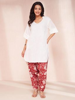 Fabindia - White Cotton Knee Length Kurta