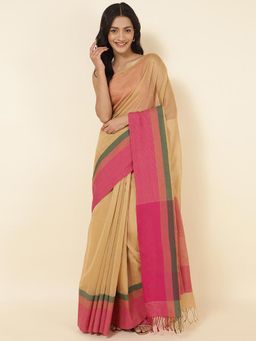 Fabindia - Mustard Viscose Blend Woven Sari