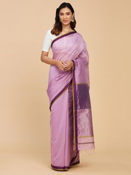 Fabindia - Purple Cotton Silk Blend Woven Maheshwari Sari