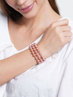 Karatcart - Rose Gold Pearl Beaded Bracelet