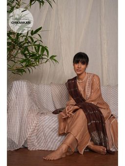 PANTS AND PAJAMAS - Beige Chikan Embroidered Kurta (Set of 3)
