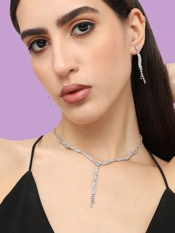 Sohi - Women Silver Plated Designer Stone Party Necklace and Earring Set