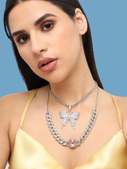 Sohi - Women Silver Plated Designer Stone Casual Necklace