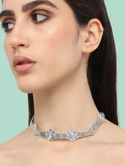 Sohi - Women Silver Plated Designer Stone Party Necklace