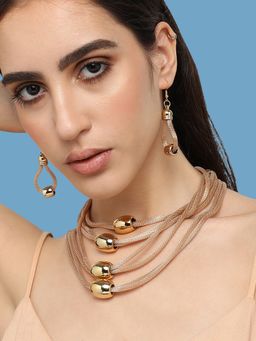 Sohi - Women Gold Plated Designer Stone Party Necklace and Earring Set