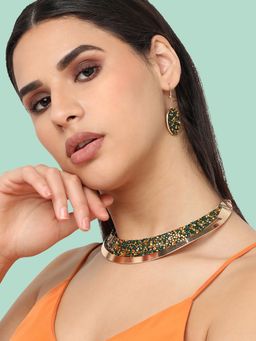 Sohi - Women Gold Plated Designer Stone Party Necklace and Earring Set