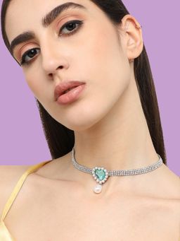 Sohi - Women Silver Plated Designer Stone Party Necklace