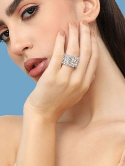 Sohi - Women Silver Plated Designer Stone Party Ring